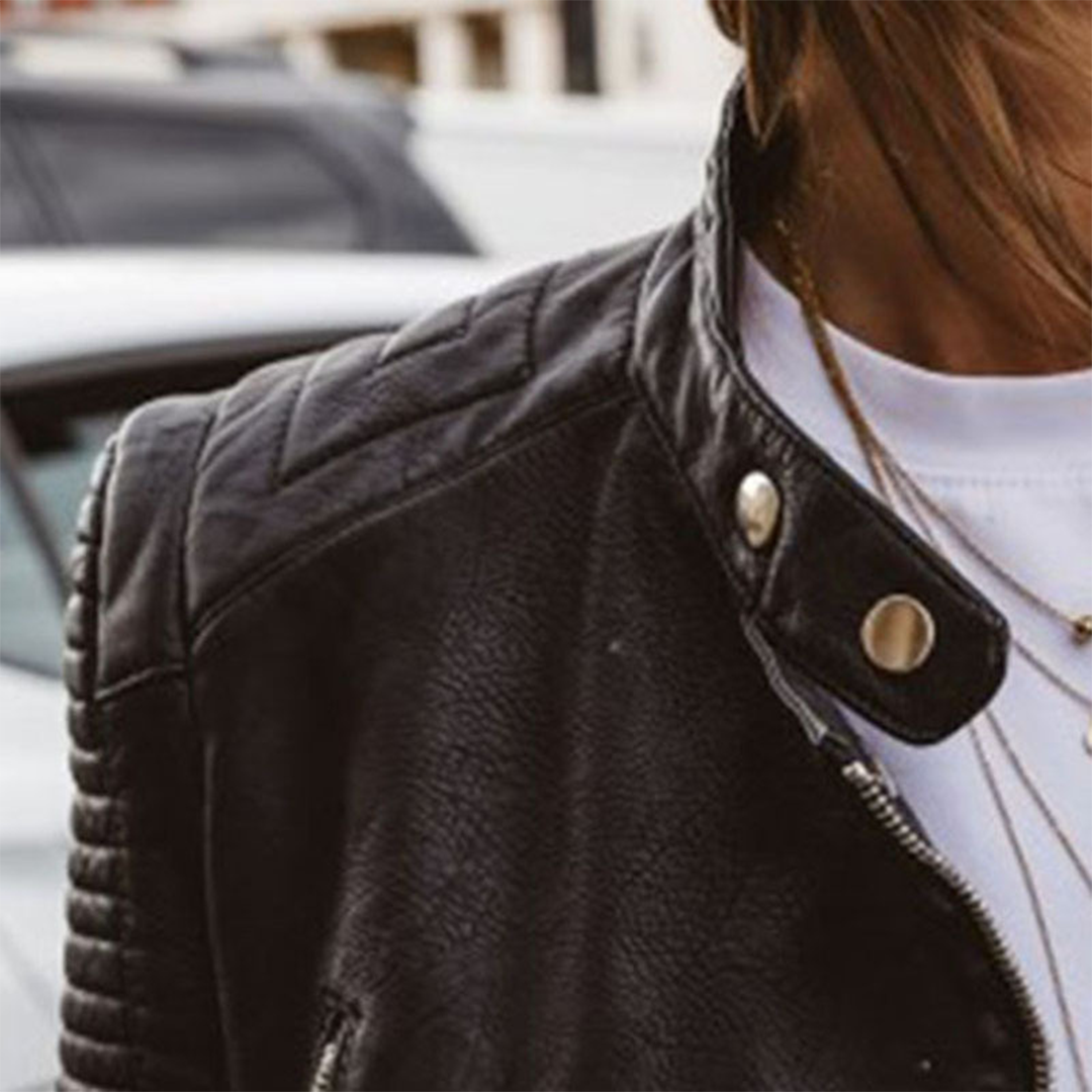 Damen Lederjacke ist in der Taille tailliert elegante Reißverschlusstaschen klassische Passform