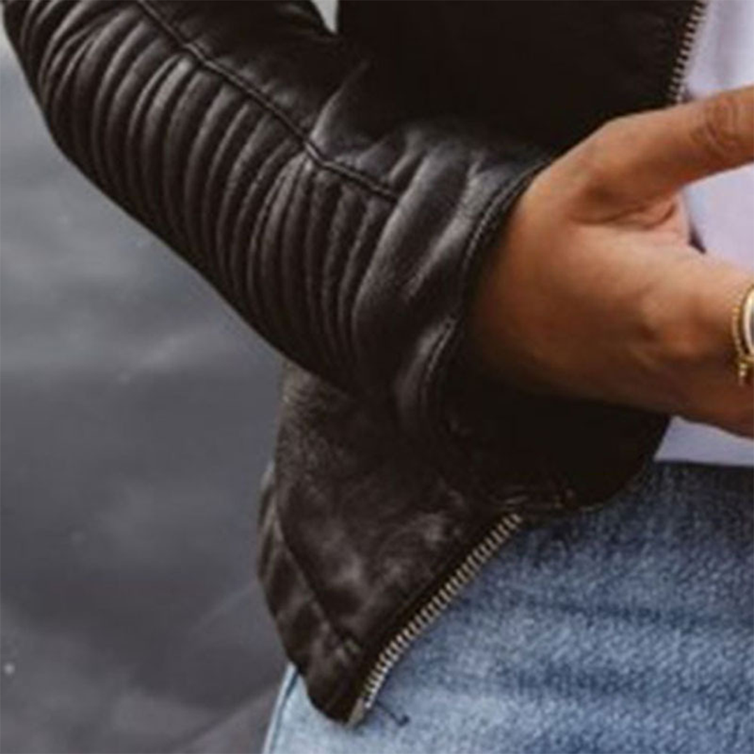 Damen Lederjacke ist in der Taille tailliert elegante Reißverschlusstaschen klassische Passform