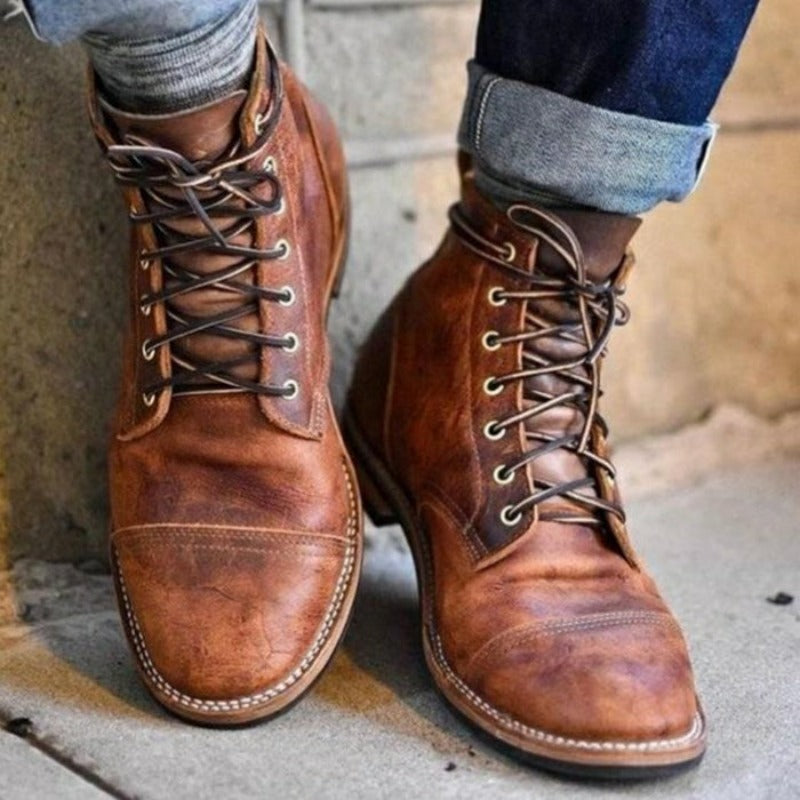 Herren Stiefel PU Leder elegant klassisch gepolstert ergonomisch rutschfest braun Alltag