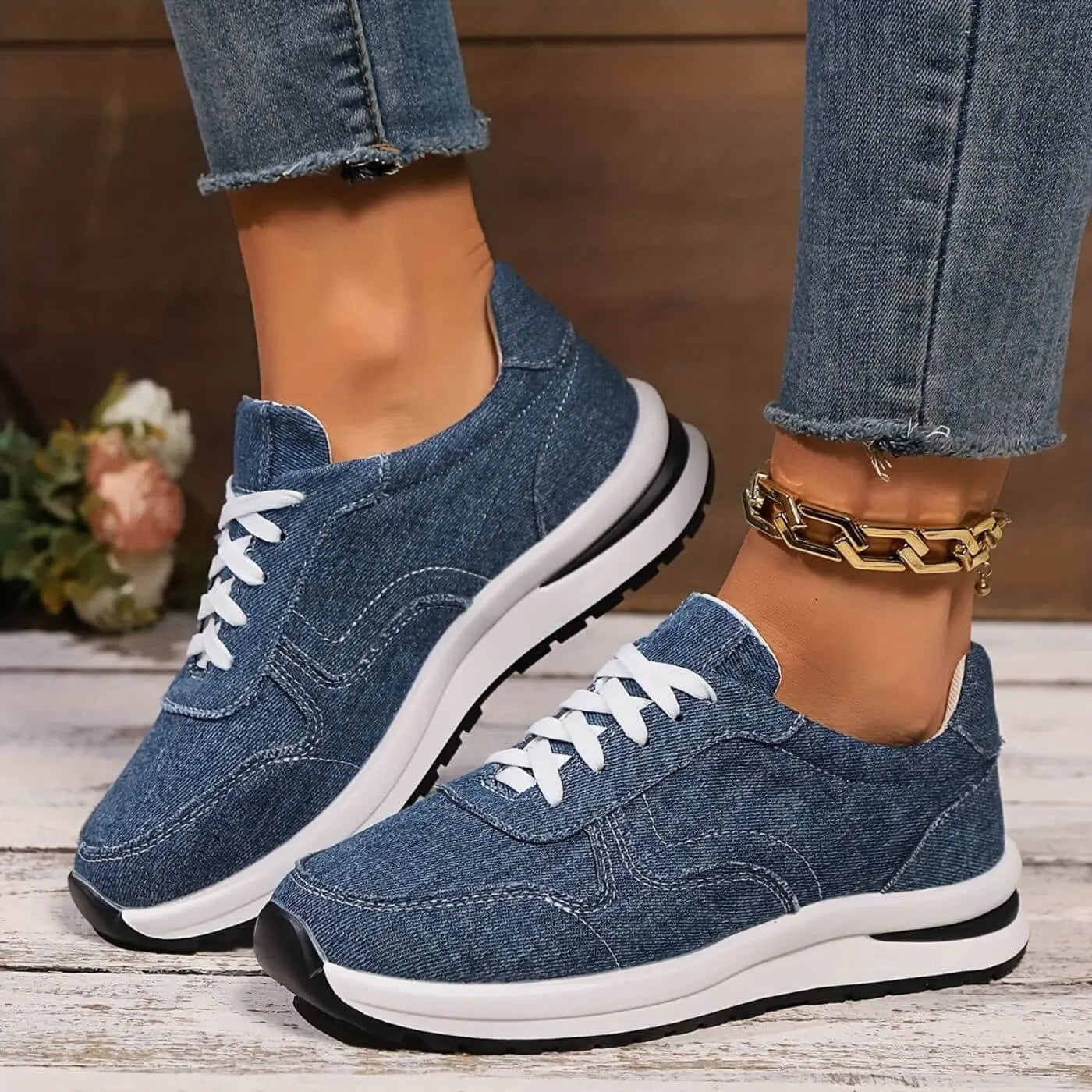 Unisex Sneakers Denim Look atmungsaktiv rutschfest leicht bequem