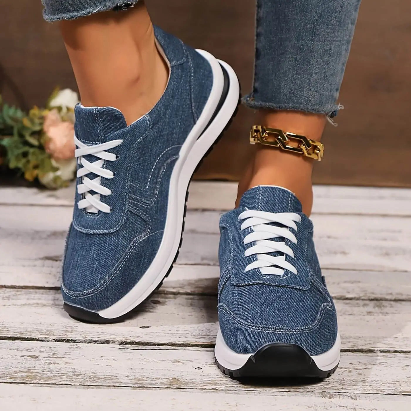 Unisex Sneakers Denim Look atmungsaktiv rutschfest leicht bequem
