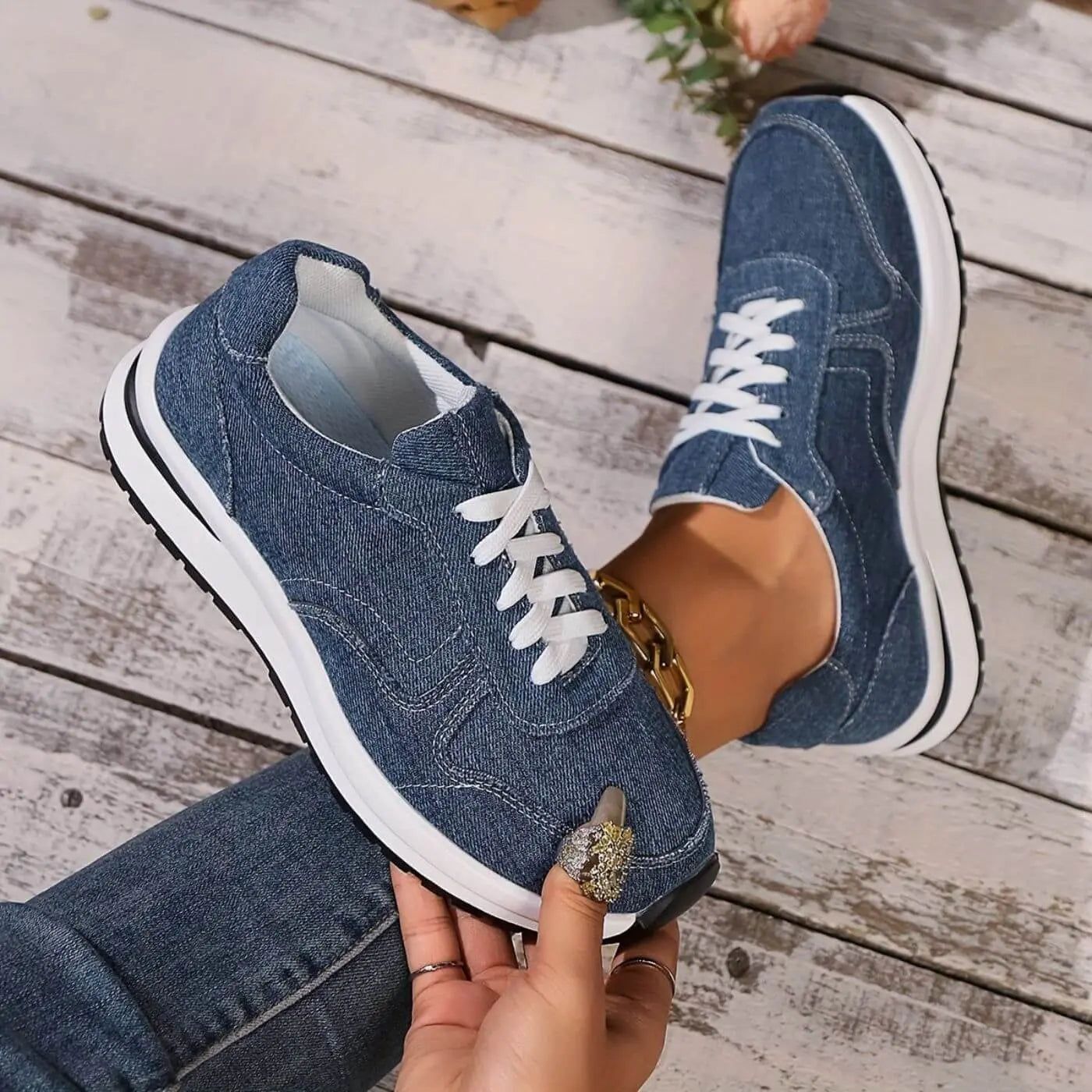 Unisex Sneakers Denim Look atmungsaktiv rutschfest leicht bequem