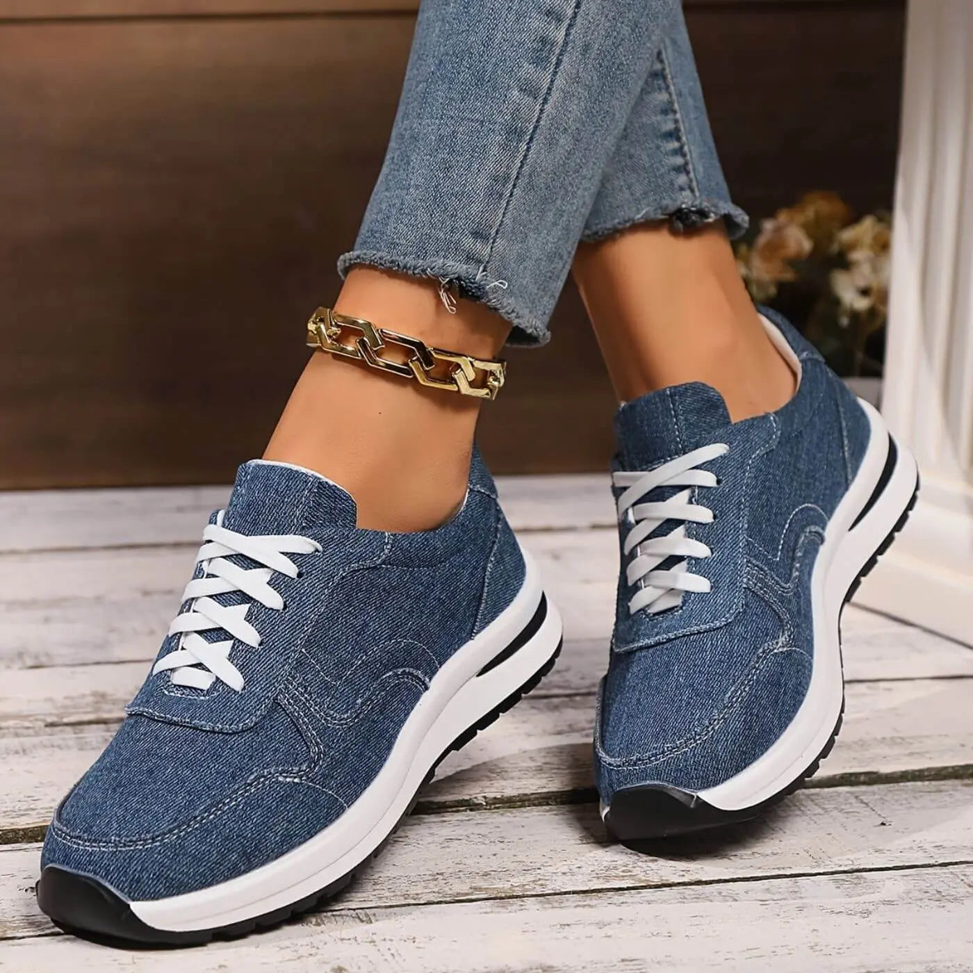 Unisex Sneakers Denim Look atmungsaktiv rutschfest leicht bequem