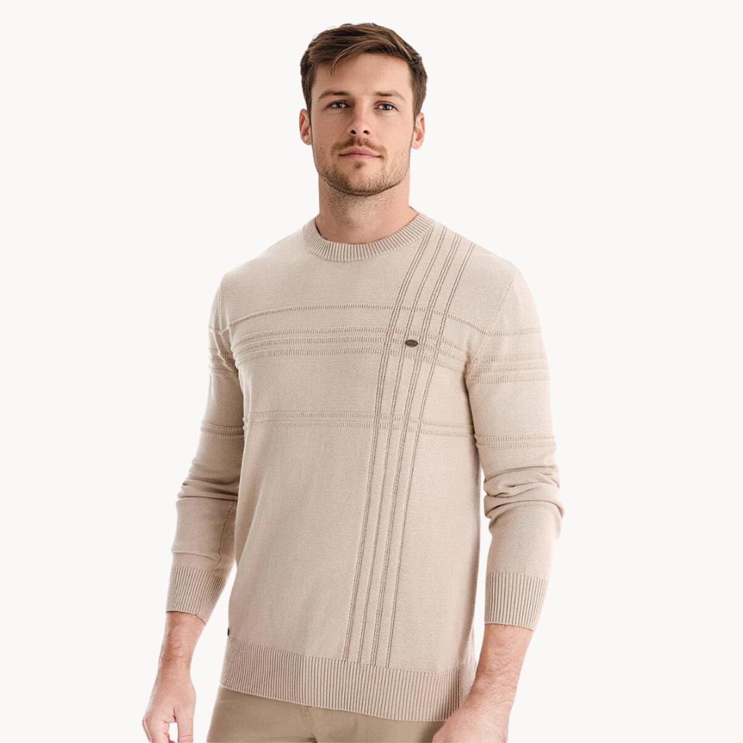 Herren Strickpullover karierter Rundhalsausschnitt