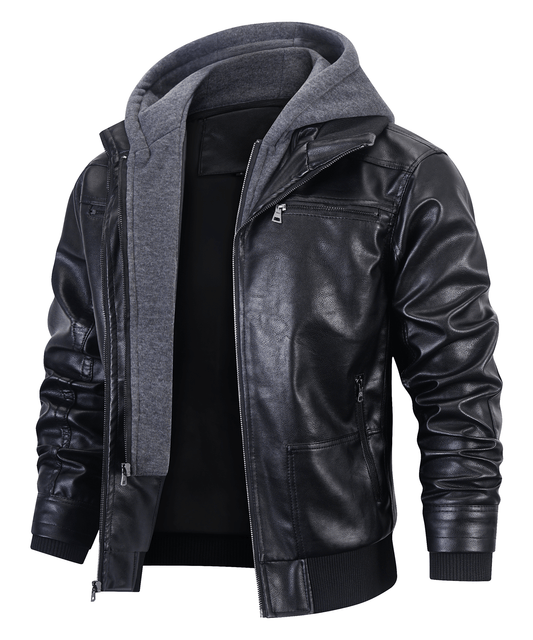 Herren Lederjacke 2-in-1 mit Kapuze Tailored Fit vielseitig