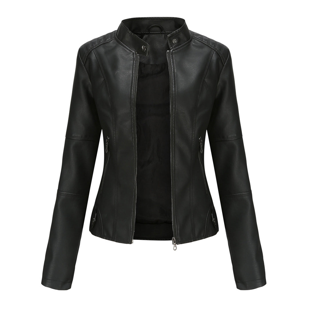 Damen Lederjacke Regular Fit Kunstleder Elegant Zeitlos Alltag Freizeit Übergang Hochkragen Reißverschluss