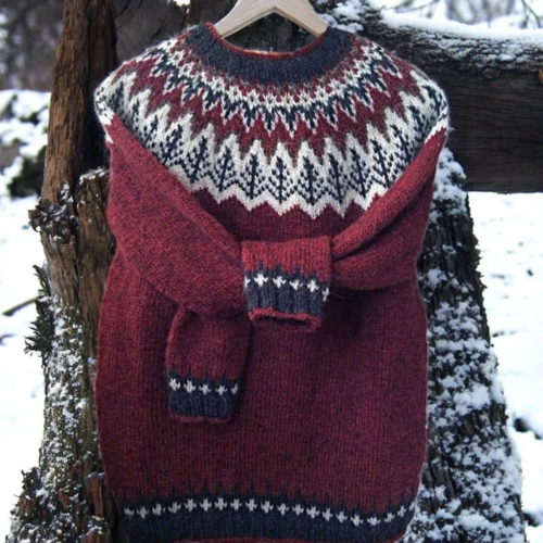 Damen Strickpullover Rundhals Muster Warm Komfort Winter Alltag