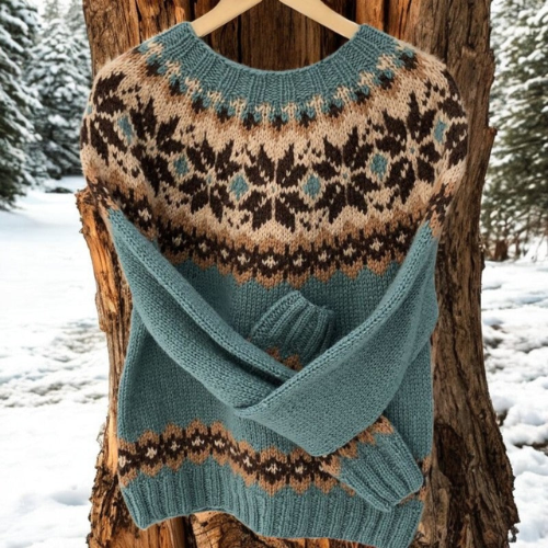 Damen Strickpullover Rundhals Muster Warm Komfort Winter Alltag