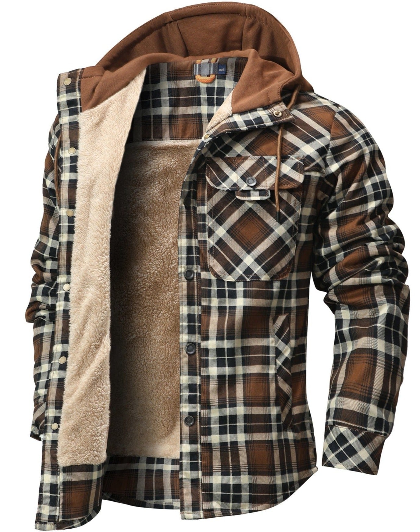Herren Kapuzenjacke Regular Fit Karomuster Kunstfell Futter Winter Warm Casual Outdoor Alltag