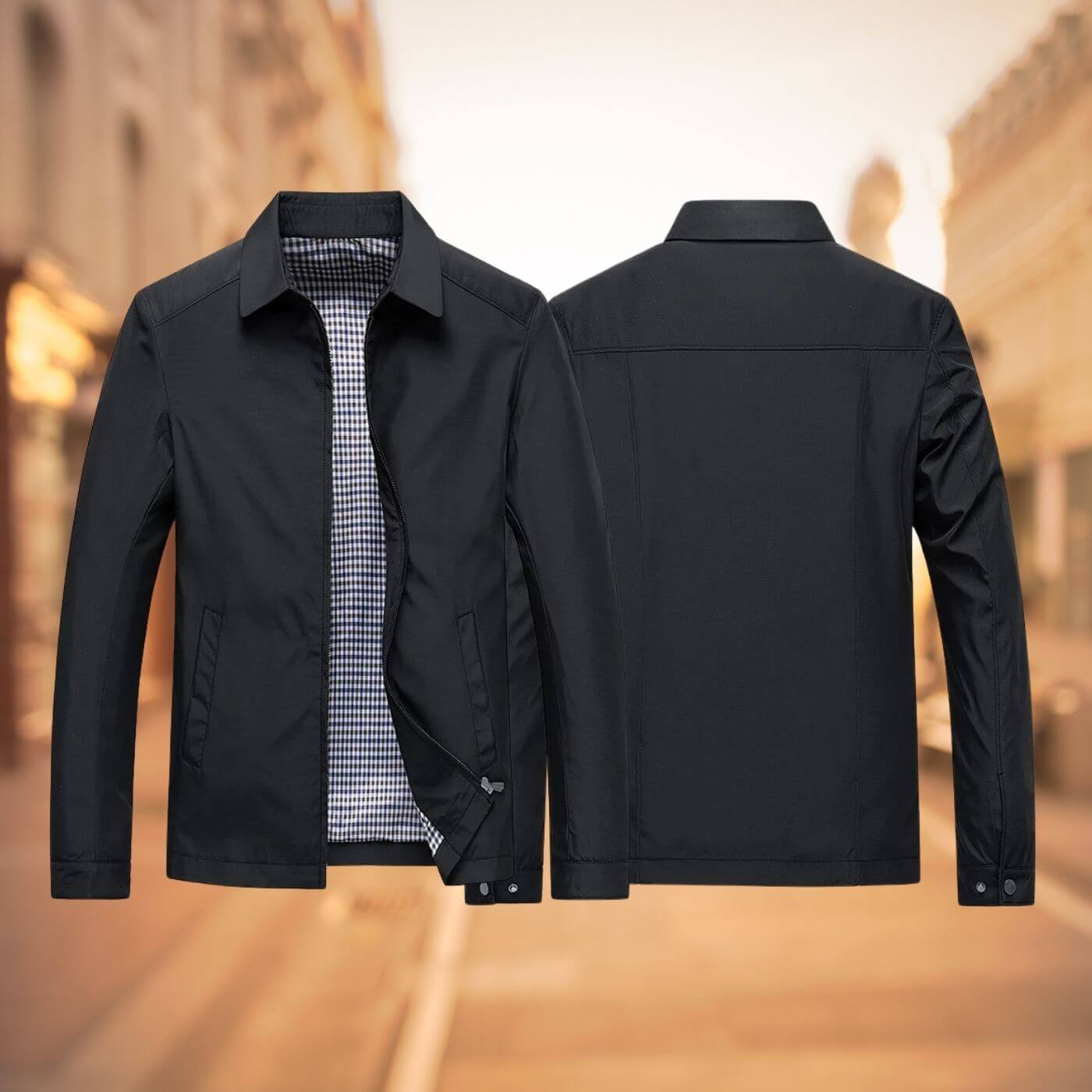 Herren Übergangsjacke Slim Fit leicht kariert gefüttert Freizeitjacke langarm einfarbig