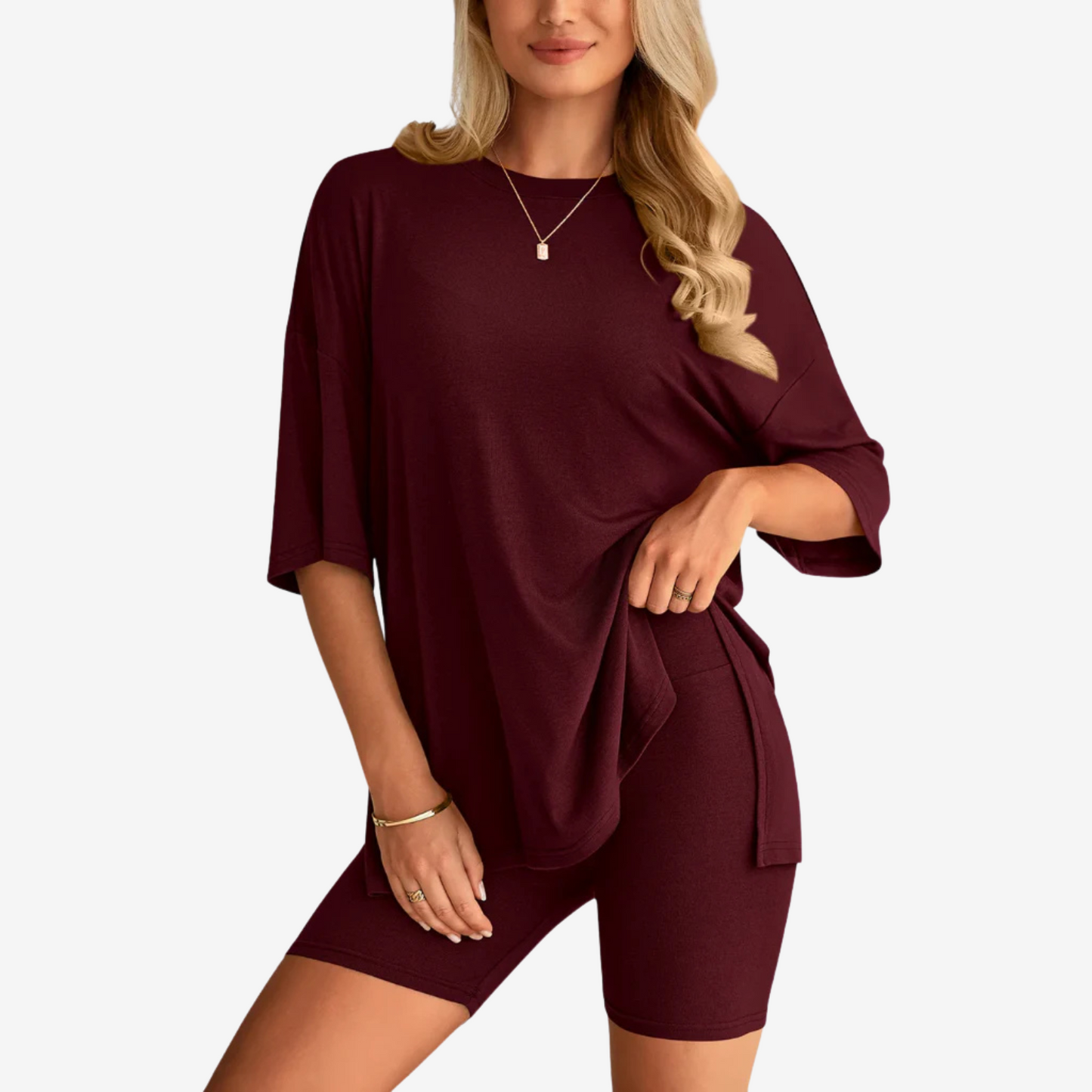 Damen T-Shirt und Shorts Set oversized locker geschnitten mit elastischem Bund bequem atmungsaktiv