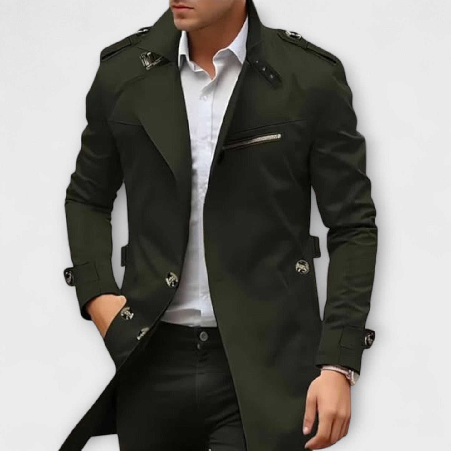 Herren Trenchcoat Slim Fit Wasserabweisend Klassisch Elegant Business Freizeit Übergangsmantel