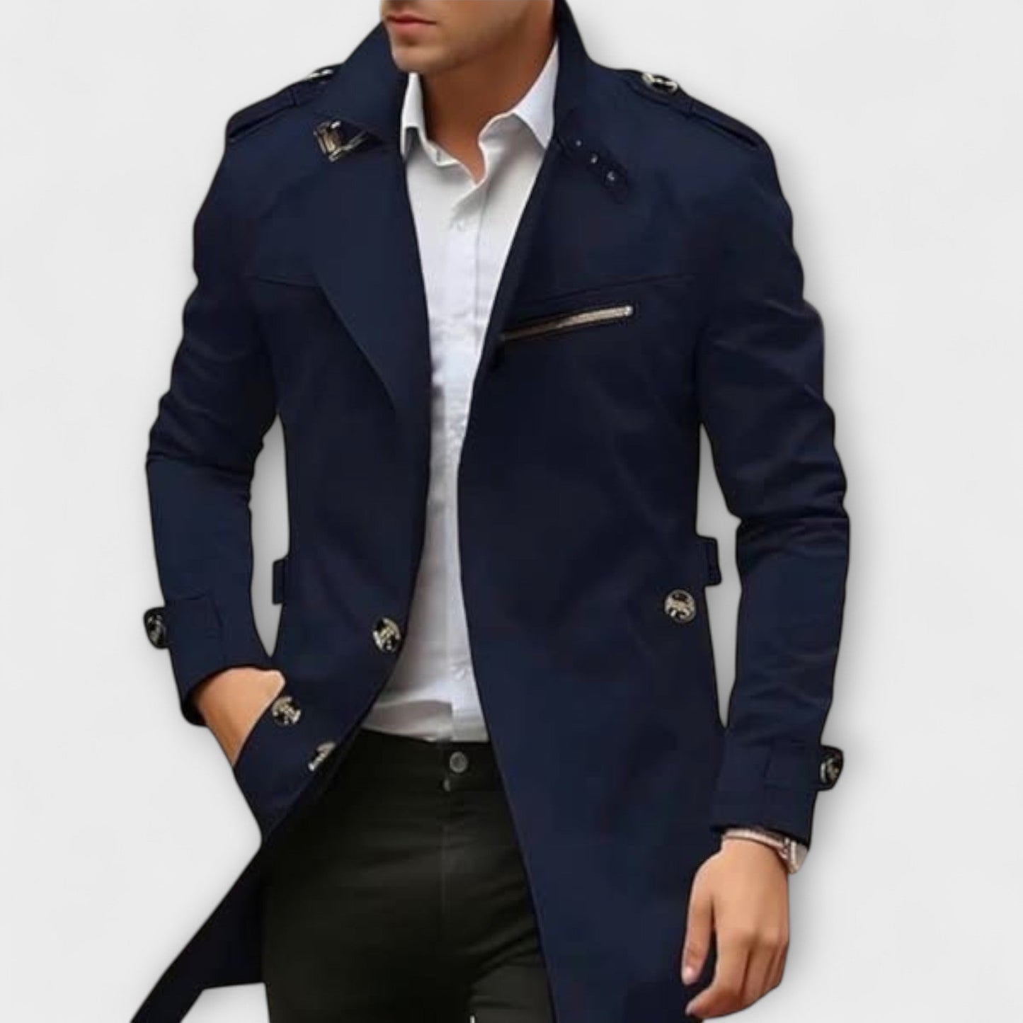 Herren Trenchcoat Slim Fit Wasserabweisend Klassisch Elegant Business Freizeit Übergangsmantel