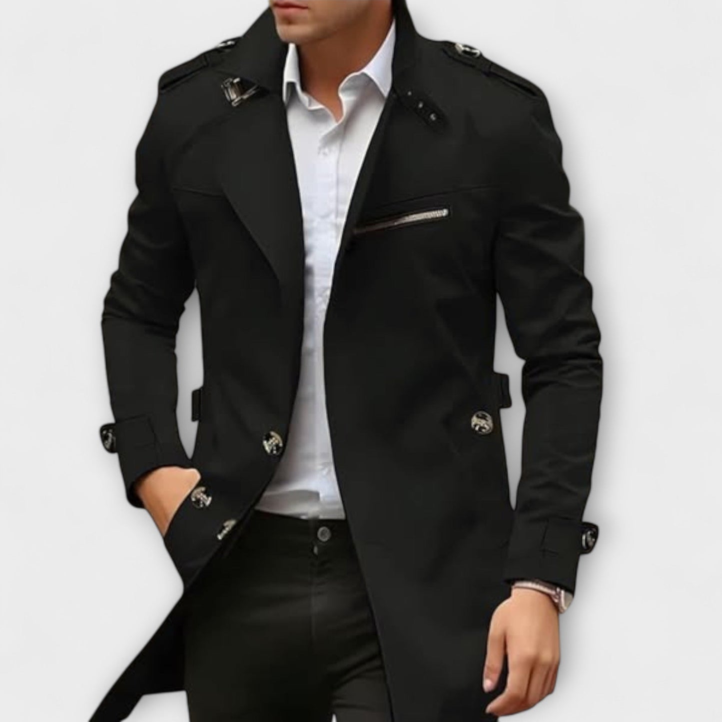 Herren Trenchcoat Slim Fit Wasserabweisend Klassisch Elegant Business Freizeit Übergangsmantel