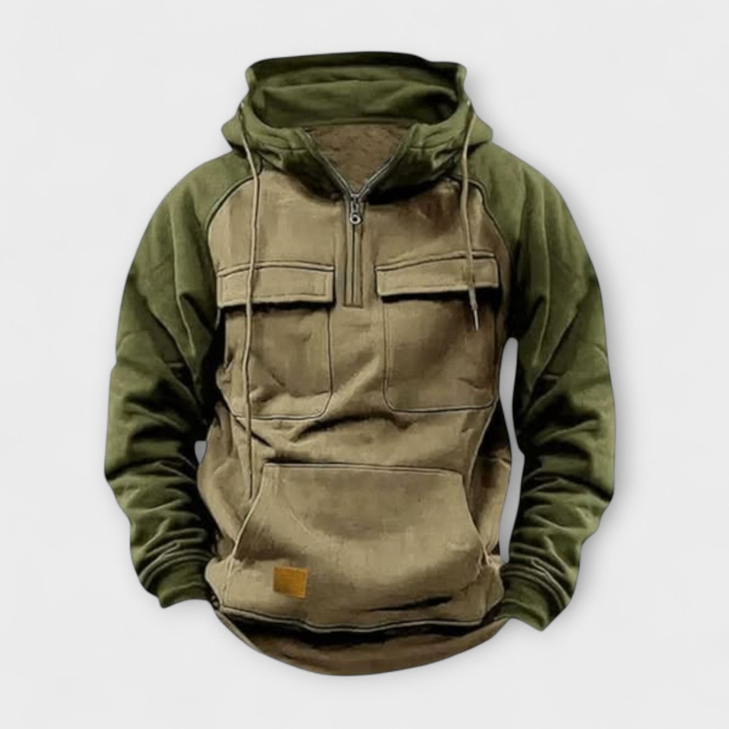 Herren Outdoor Kapuzenjacke mit halbem Reißverschluss Multi-Taschen locker bequem