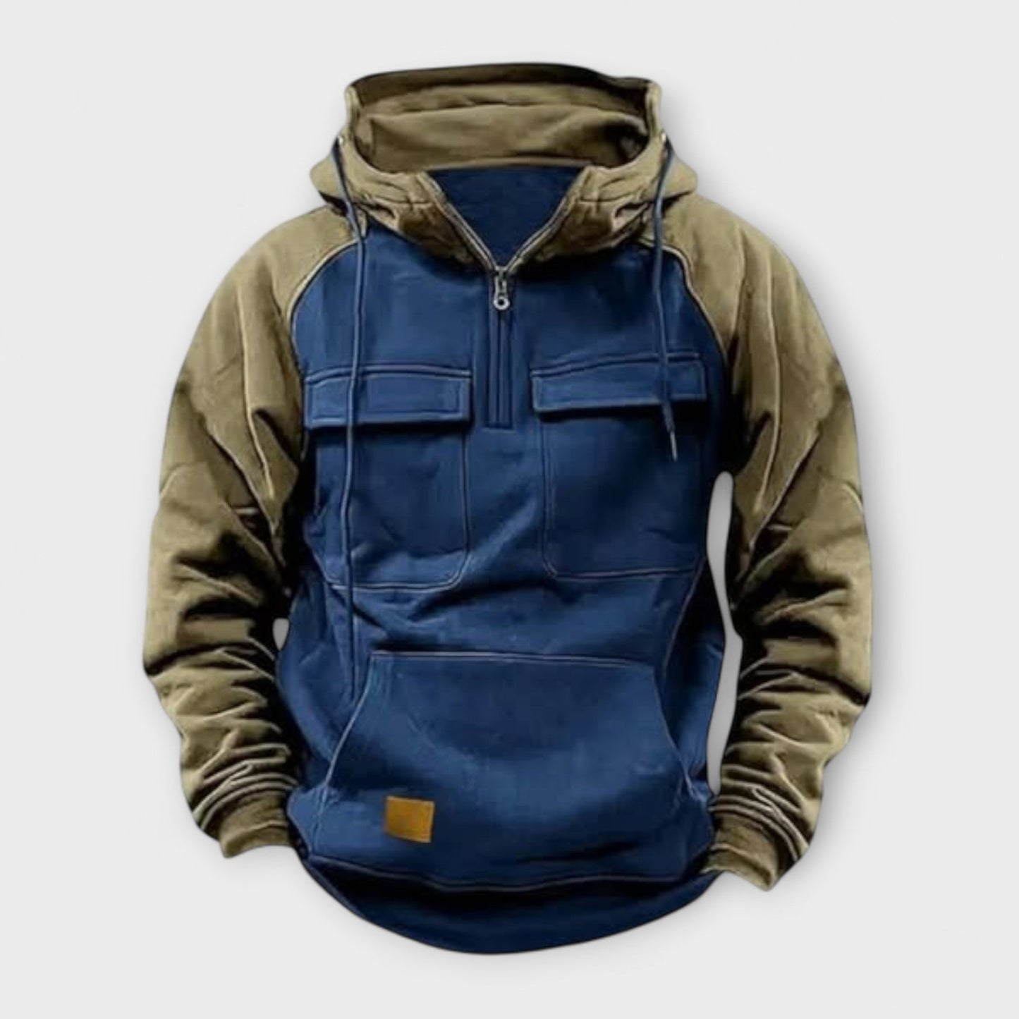 Herren Outdoor Kapuzenjacke mit halbem Reißverschluss Multi-Taschen locker bequem