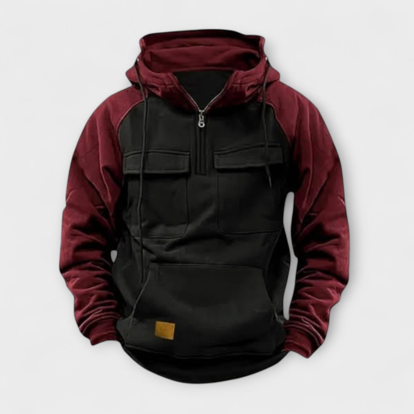 Herren Outdoor Kapuzenjacke mit halbem Reißverschluss Multi-Taschen locker bequem
