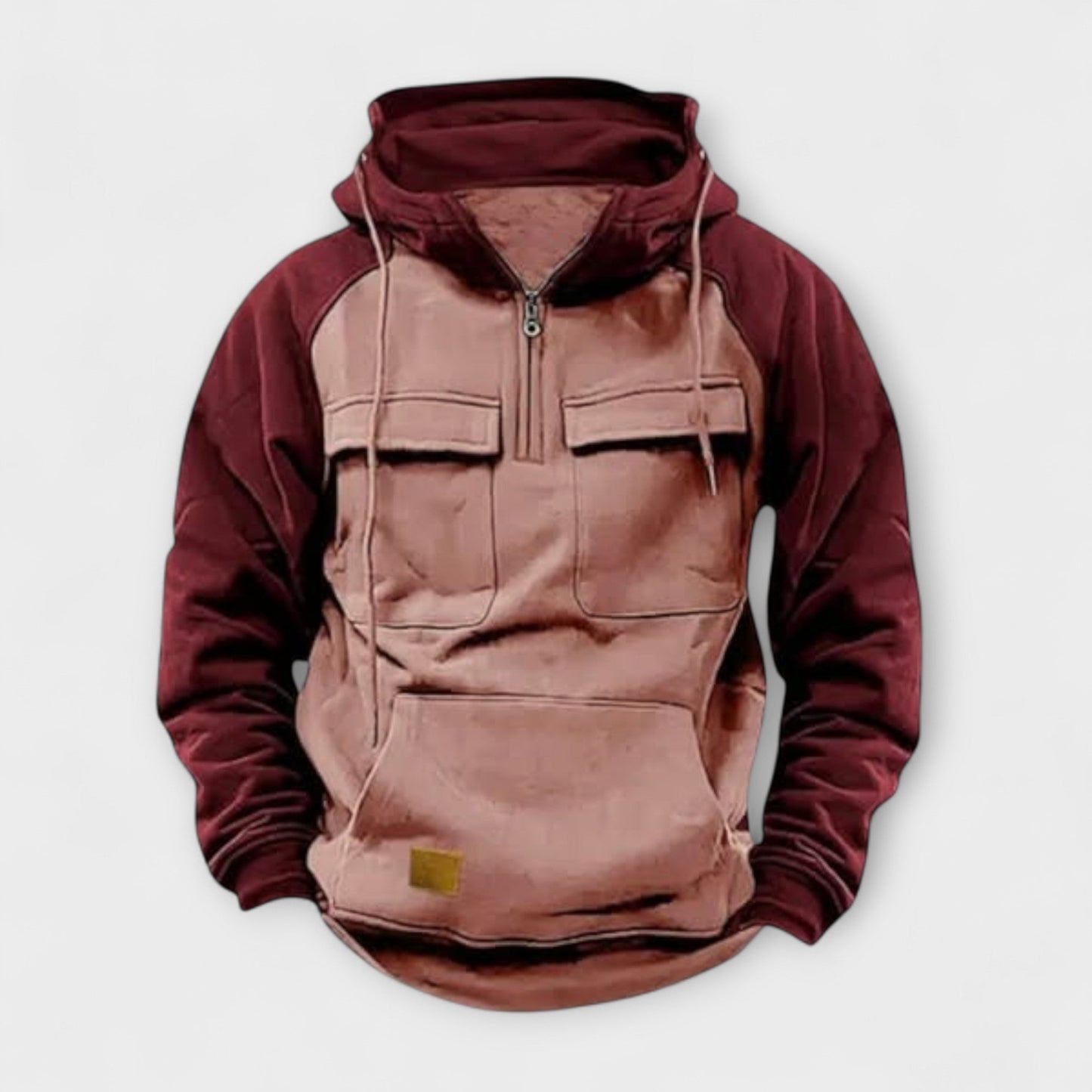 Herren Outdoor Kapuzenjacke mit halbem Reißverschluss Multi-Taschen locker bequem