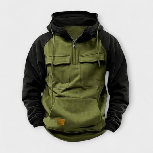 Herren Outdoor Kapuzenjacke mit halbem Reißverschluss Multi-Taschen locker bequem