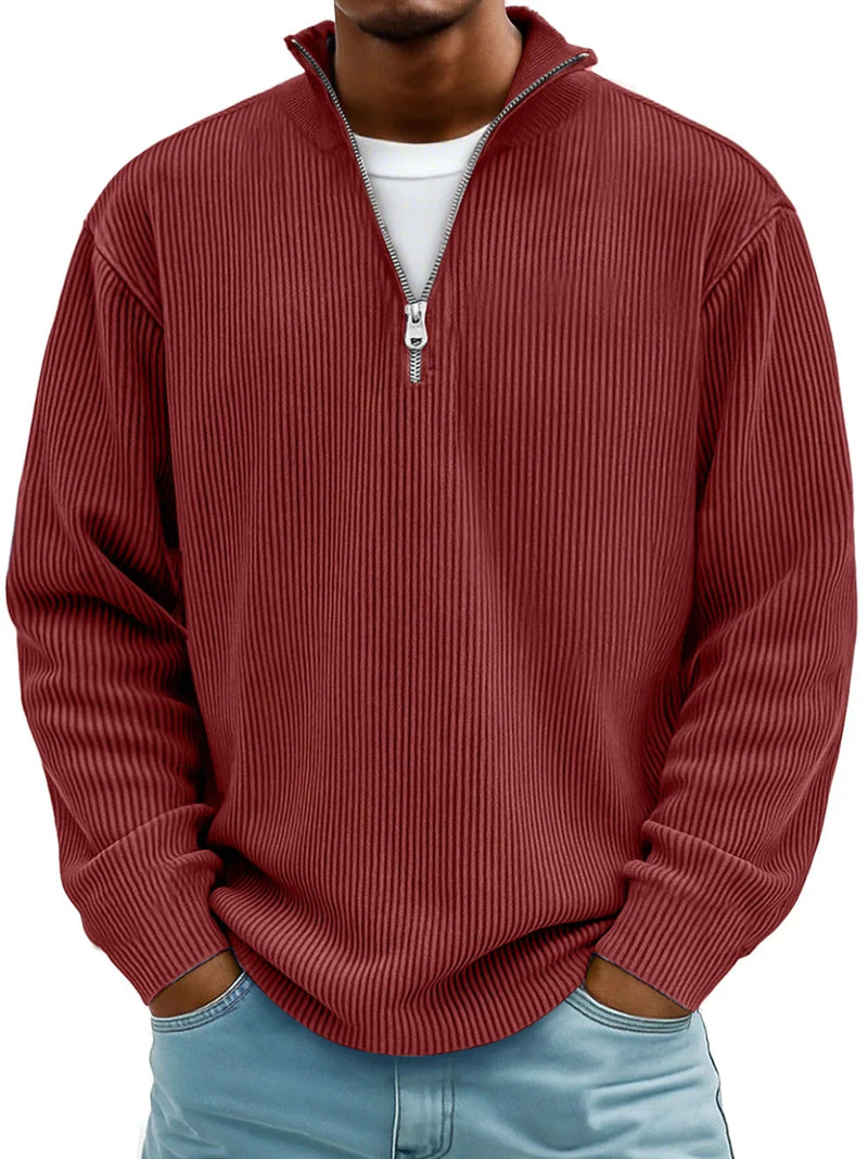 Herren pullover Halber Reißverschluss gerippt Langarm bequem vielseitig