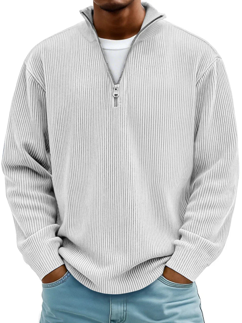 Herren pullover Halber Reißverschluss gerippt Langarm bequem vielseitig