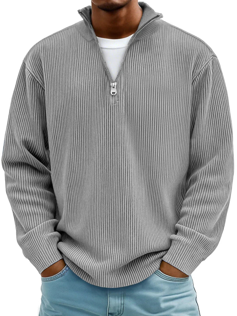 Herren pullover Halber Reißverschluss gerippt Langarm bequem vielseitig