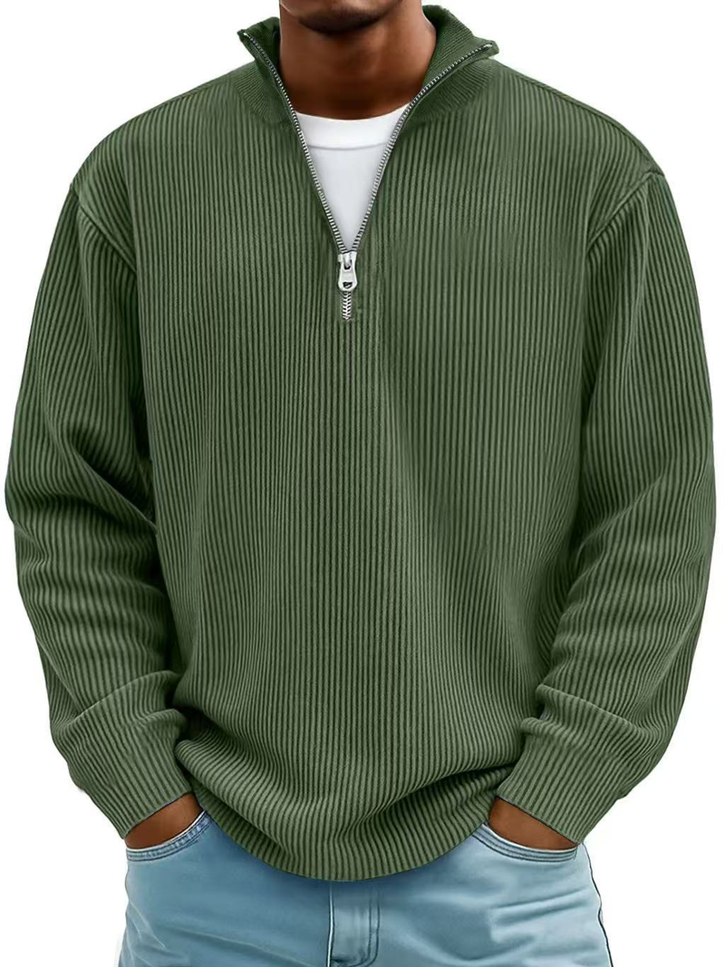 Herren pullover Halber Reißverschluss gerippt Langarm bequem vielseitig