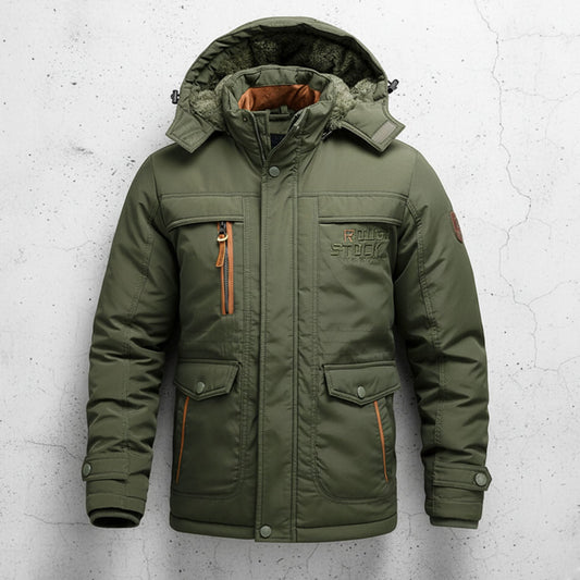 Herren Winterparka Gefüttert Fleece Isolierend Wasserabweisend Abnehmbare Kapuze Cargotaschen Regular Fit Outdoor