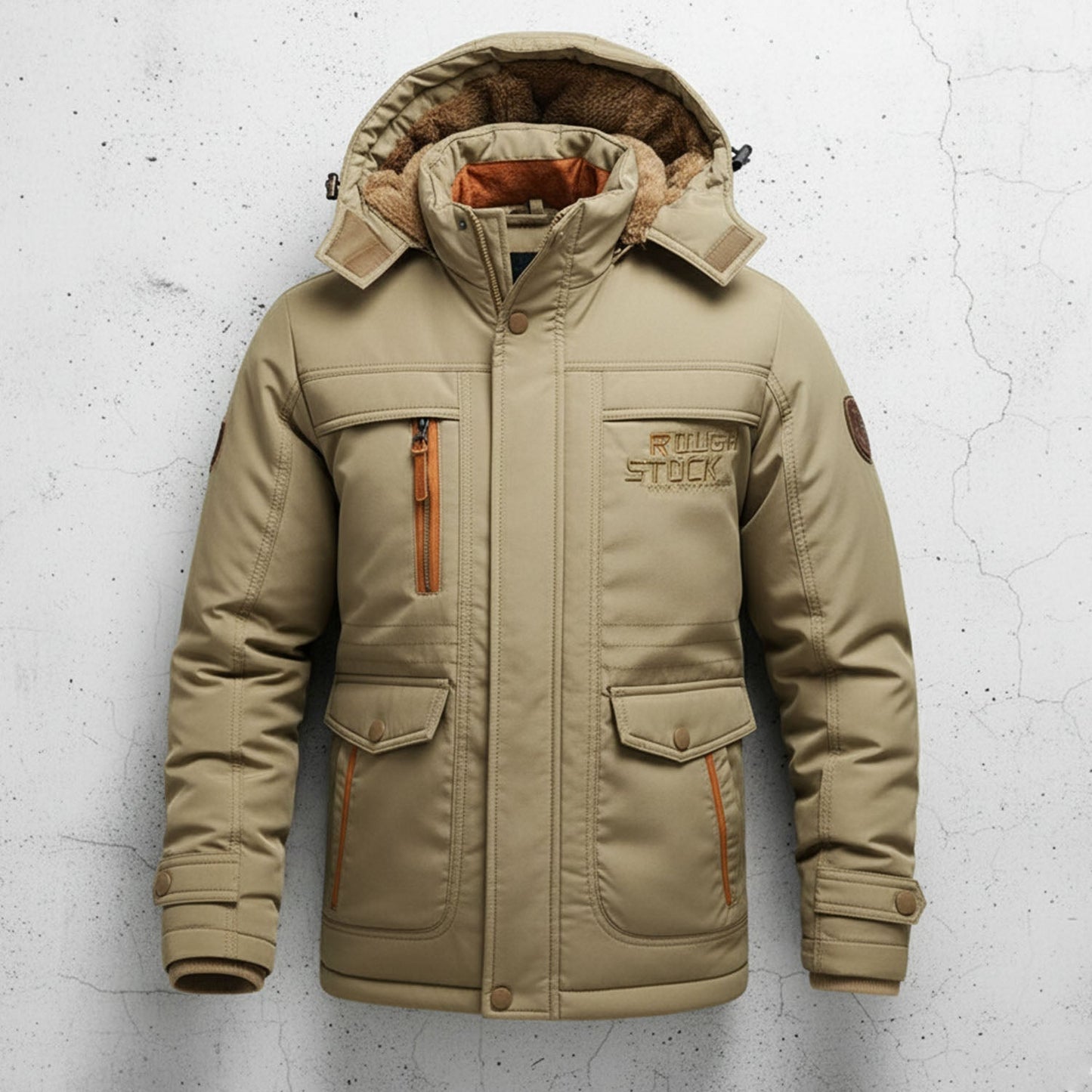 Herren Winterparka Gefüttert Fleece Isolierend Wasserabweisend Abnehmbare Kapuze Cargotaschen Regular Fit Outdoor