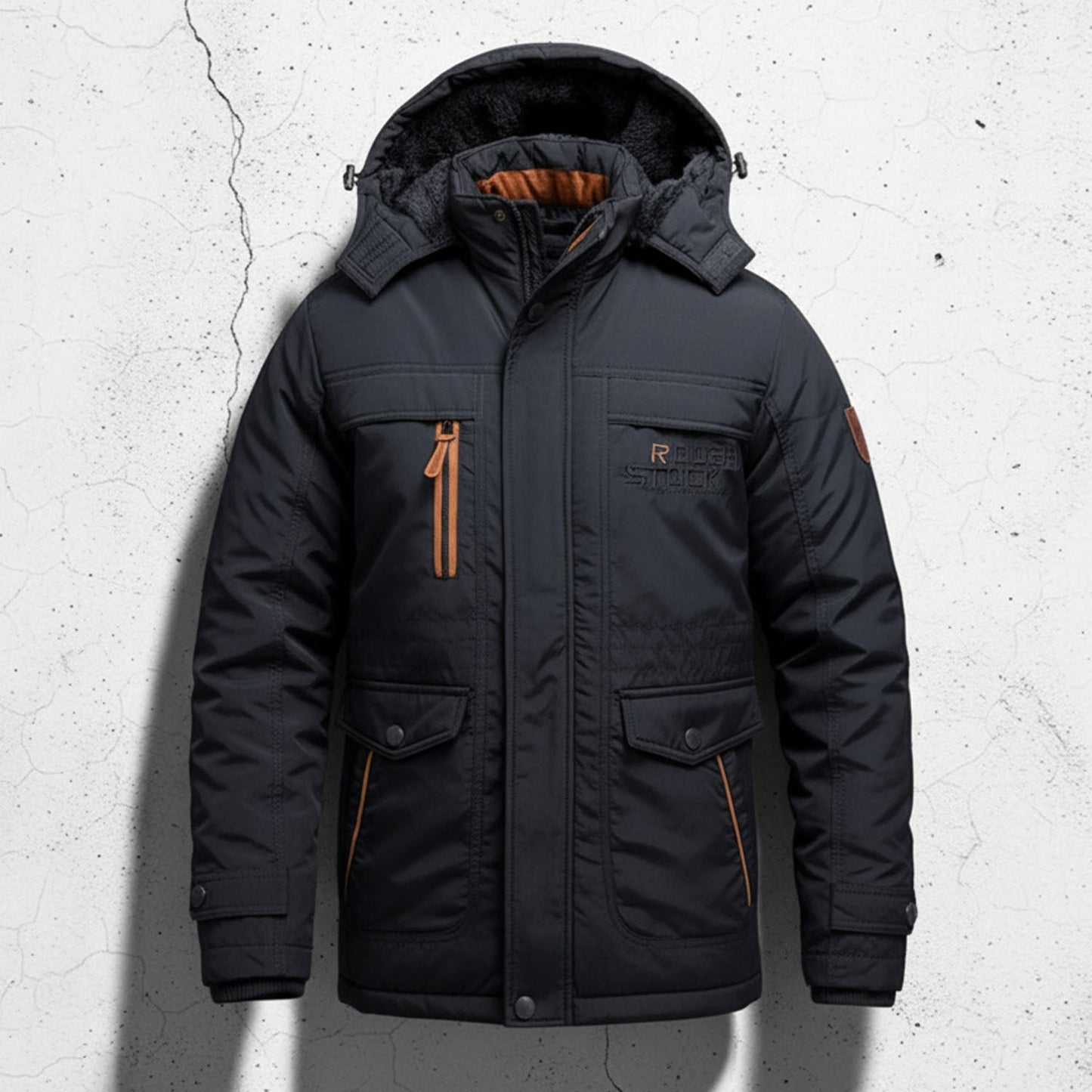 Herren Winterparka Gefüttert Fleece Isolierend Wasserabweisend Abnehmbare Kapuze Cargotaschen Regular Fit Outdoor