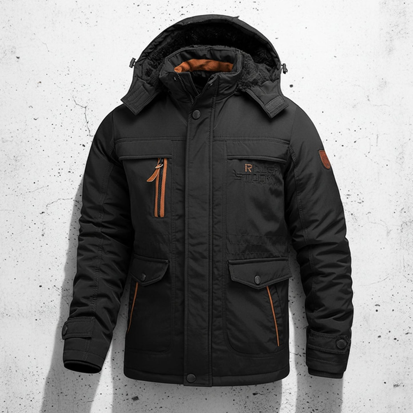 Herren Winterparka Gefüttert Fleece Isolierend Wasserabweisend Abnehmbare Kapuze Cargotaschen Regular Fit Outdoor