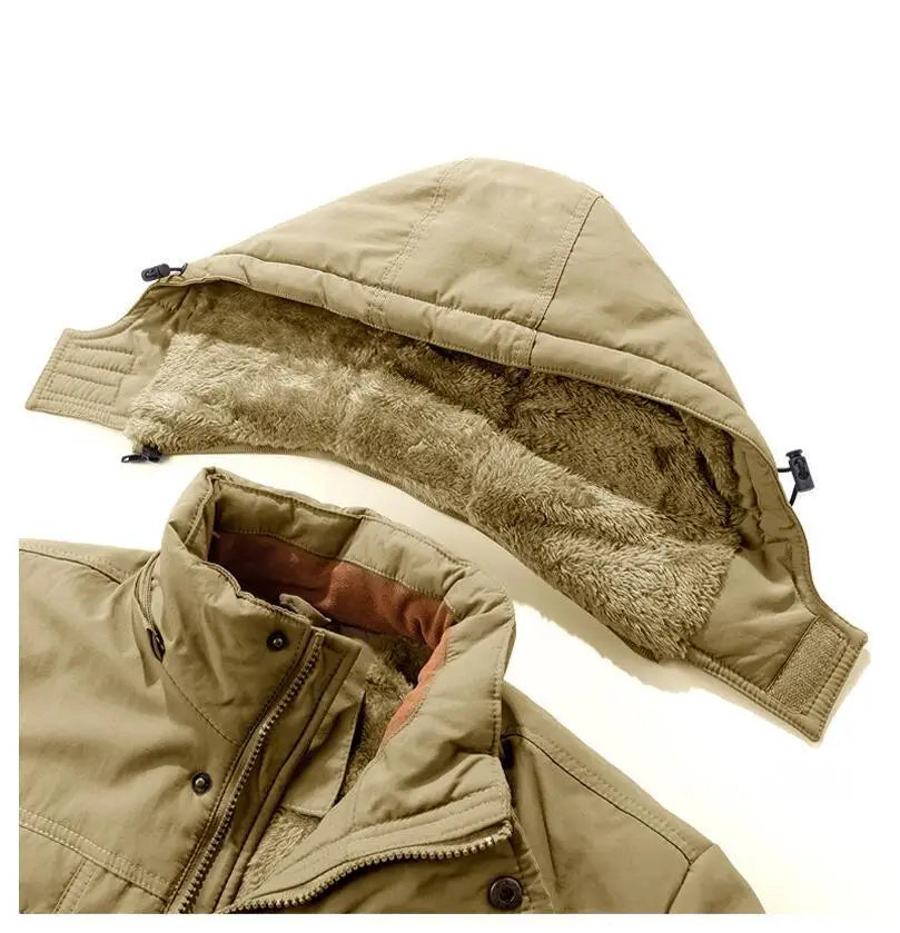 Herren Winterparka Gefüttert Fleece Isolierend Wasserabweisend Abnehmbare Kapuze Cargotaschen Regular Fit Outdoor