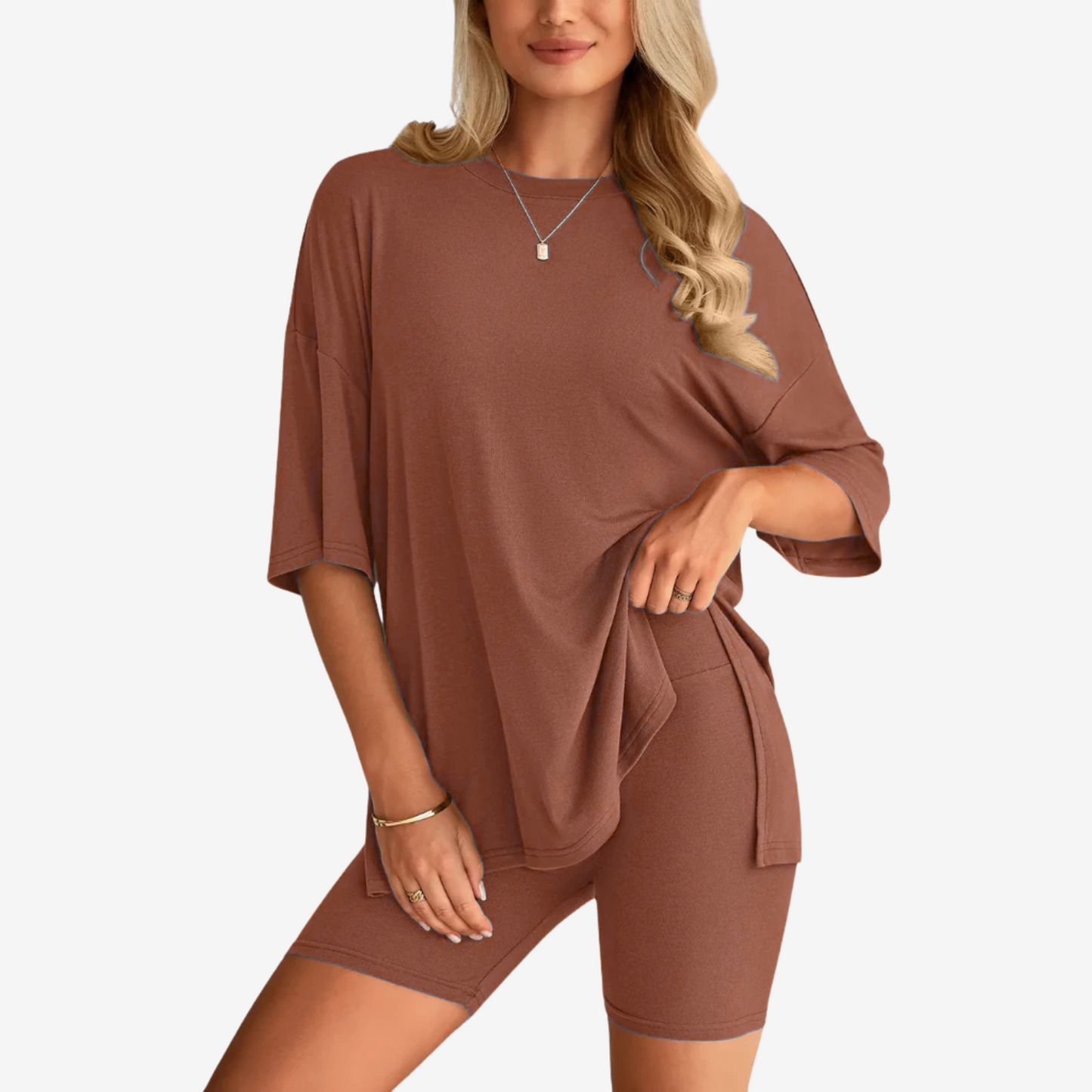 Damen T-Shirt und Shorts Set oversized locker geschnitten mit elastischem Bund bequem atmungsaktiv