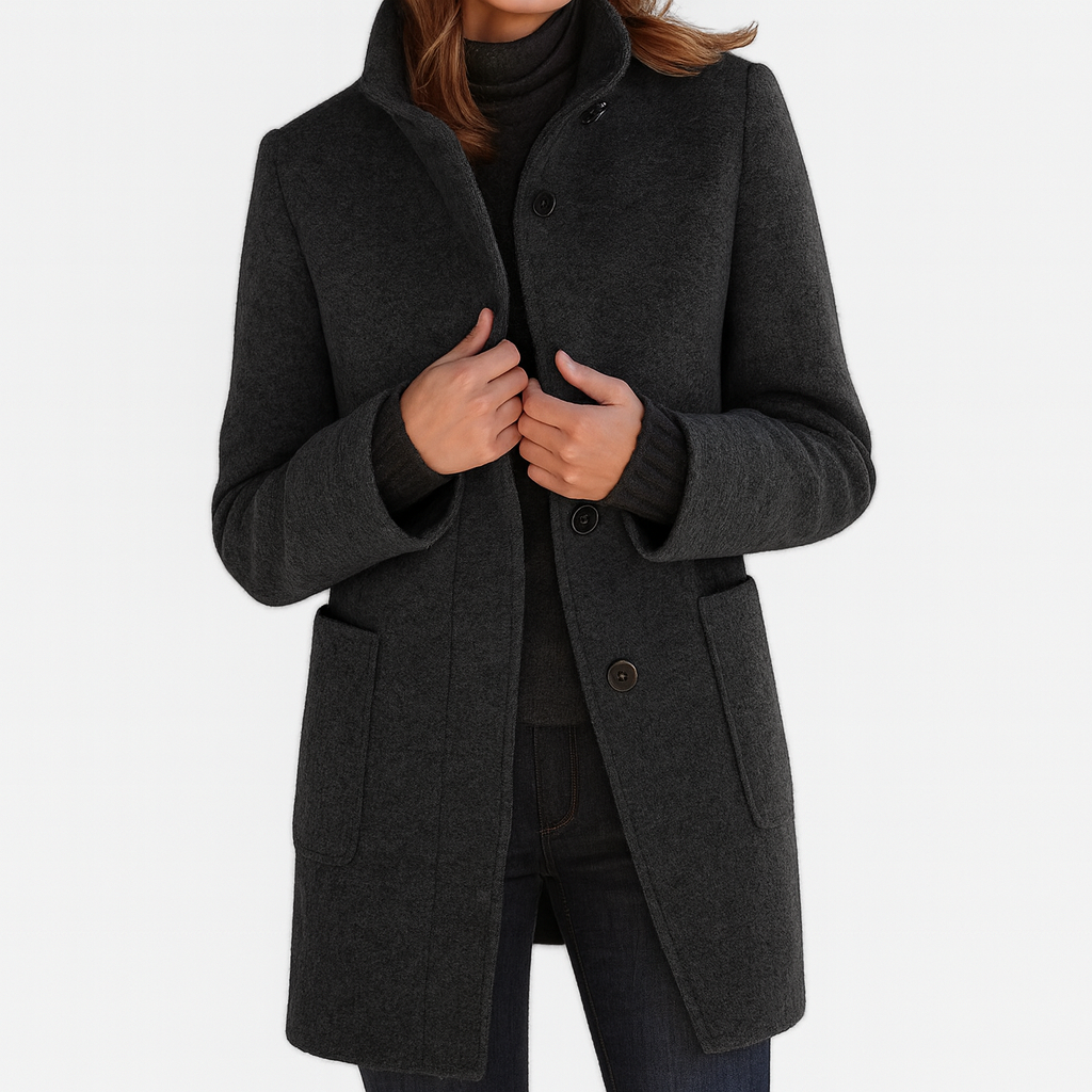 Damen Winterjacke Regular Fit Wollmix Stehkragen Warm Gefüttert Elegant Alltag Herbst Winter Taschen