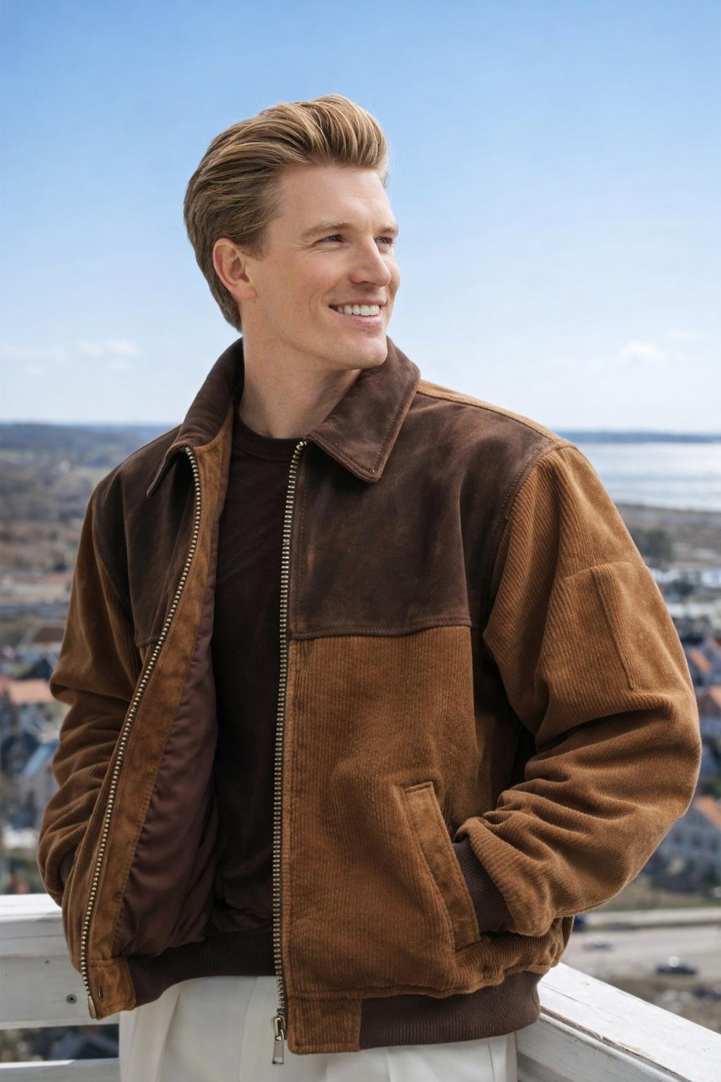 Herren Jacke Retro Polyester langarm Reißverschluss leichte Passform