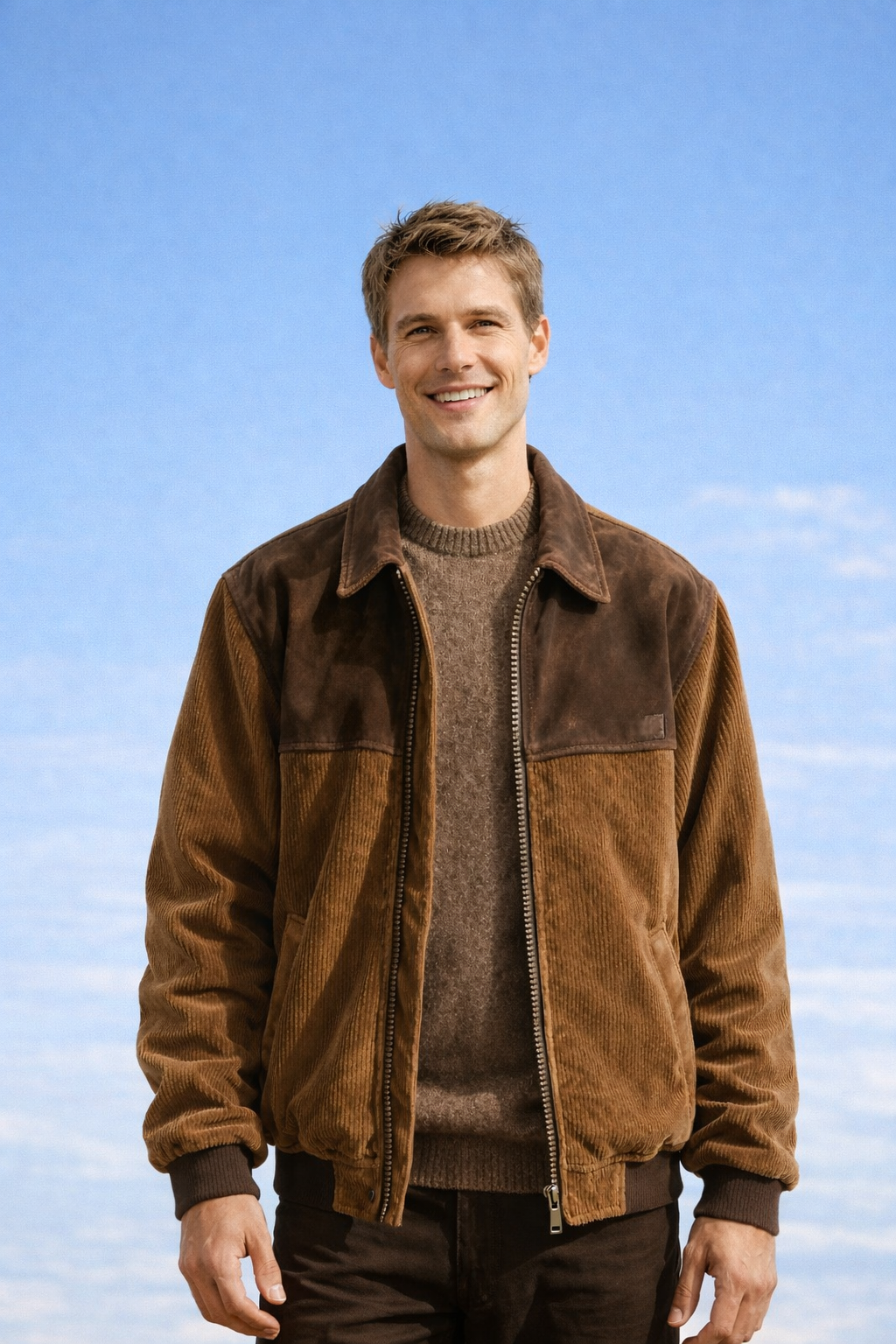 Herren Jacke Retro Polyester langarm Reißverschluss leichte Passform
