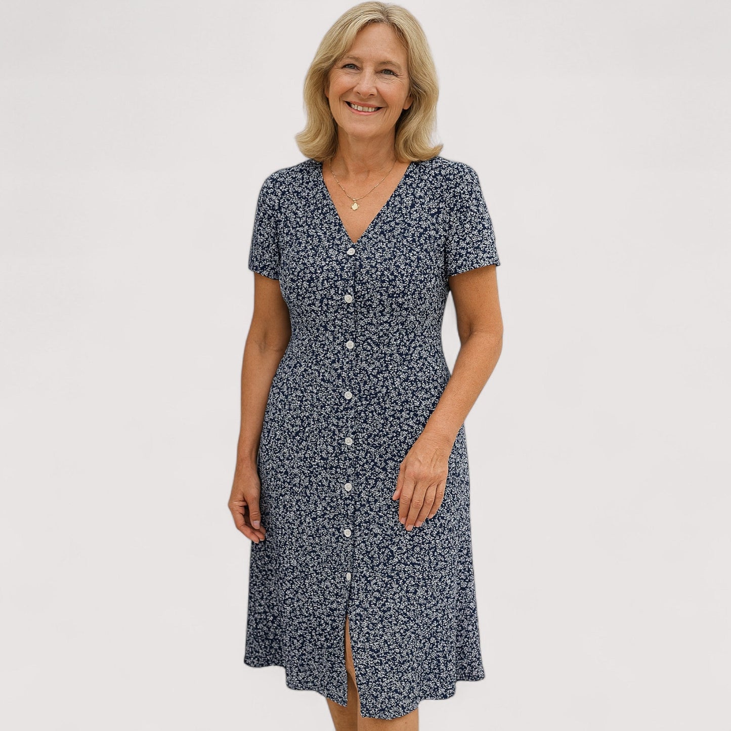 Damen Kleid V-Ausschnitt Schlitz figurbetont Stretch bequem elegant