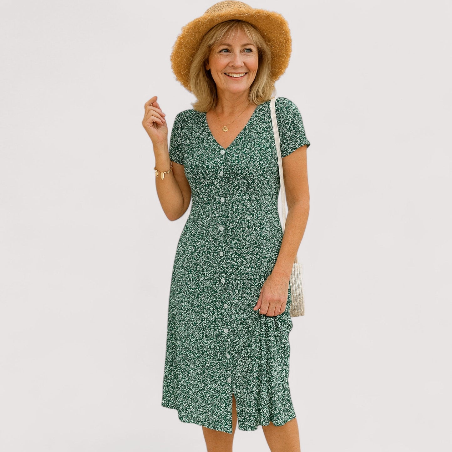 Damen Kleid V-Ausschnitt Schlitz figurbetont Stretch bequem elegant