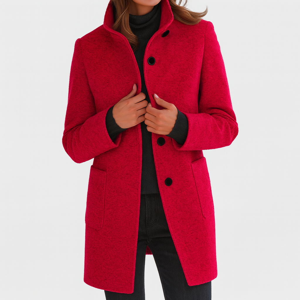Damen Winterjacke Regular Fit Wollmix Stehkragen Warm Gefüttert Elegant Alltag Herbst Winter Taschen