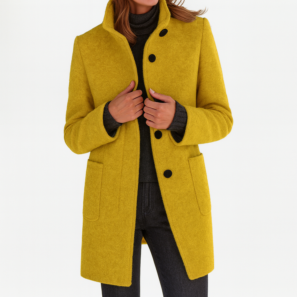 Damen Winterjacke Regular Fit Wollmix Stehkragen Warm Gefüttert Elegant Alltag Herbst Winter Taschen