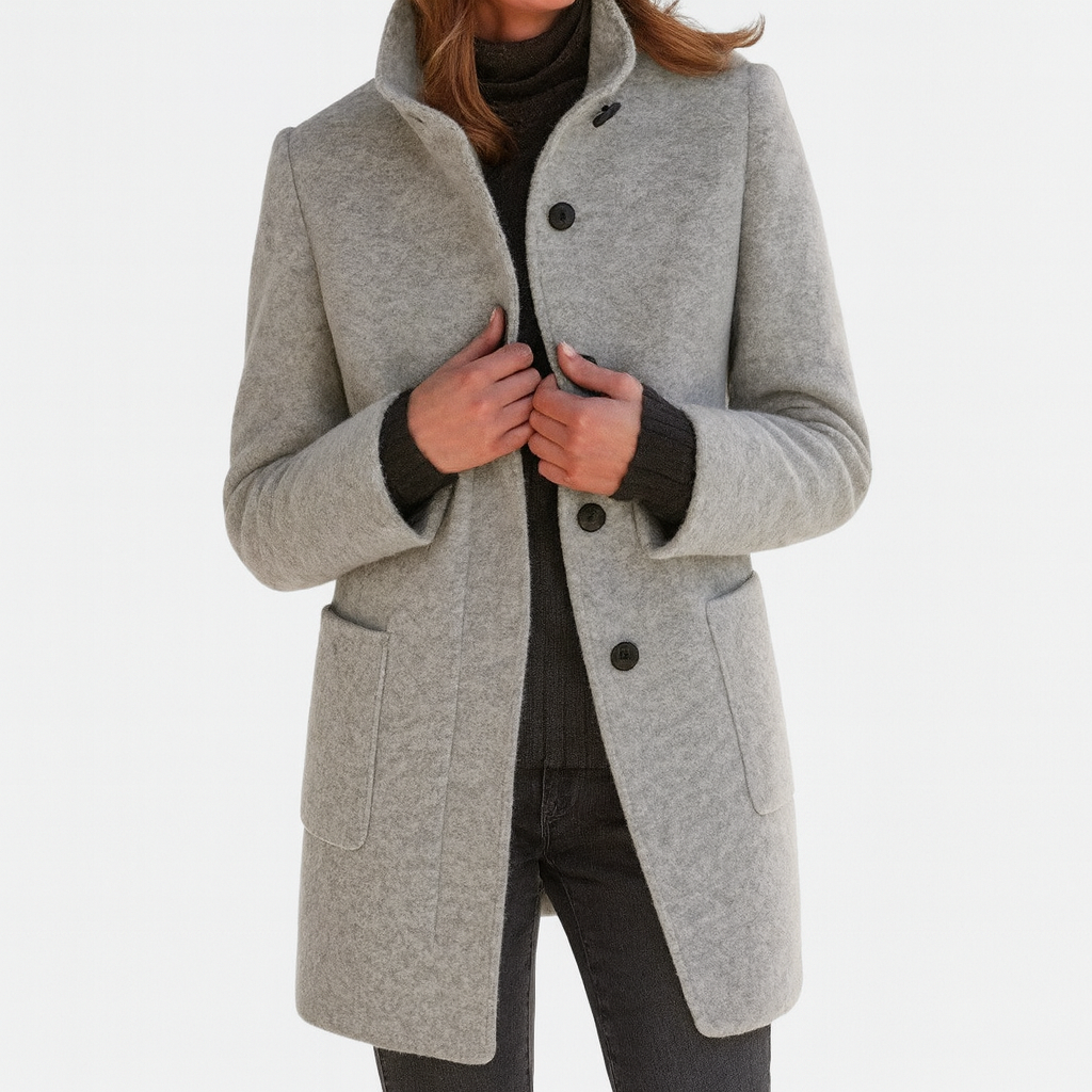 Damen Winterjacke Regular Fit Wollmix Stehkragen Warm Gefüttert Elegant Alltag Herbst Winter Taschen
