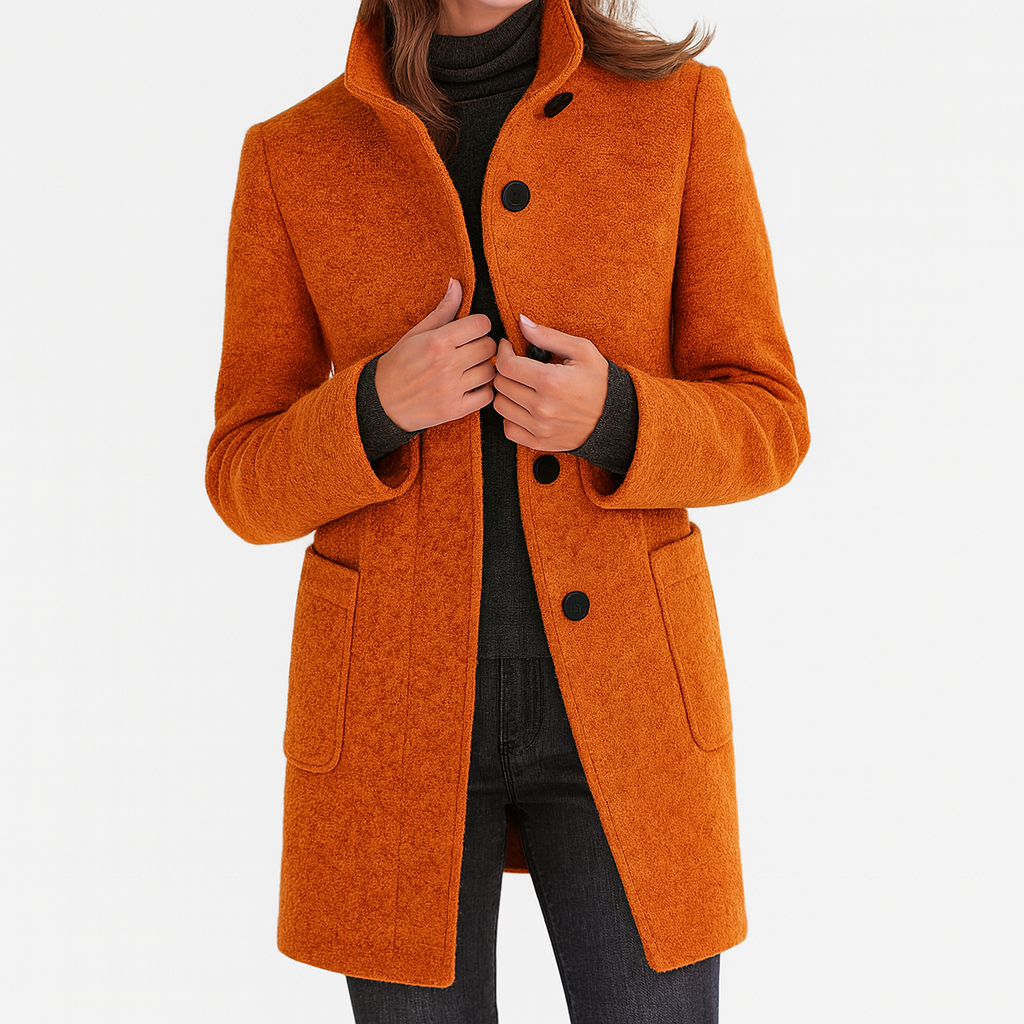 Damen Winterjacke Regular Fit Wollmix Stehkragen Warm Gefüttert Elegant Alltag Herbst Winter Taschen