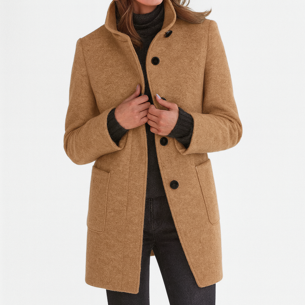 Damen Winterjacke Regular Fit Wollmix Stehkragen Warm Gefüttert Elegant Alltag Herbst Winter Taschen
