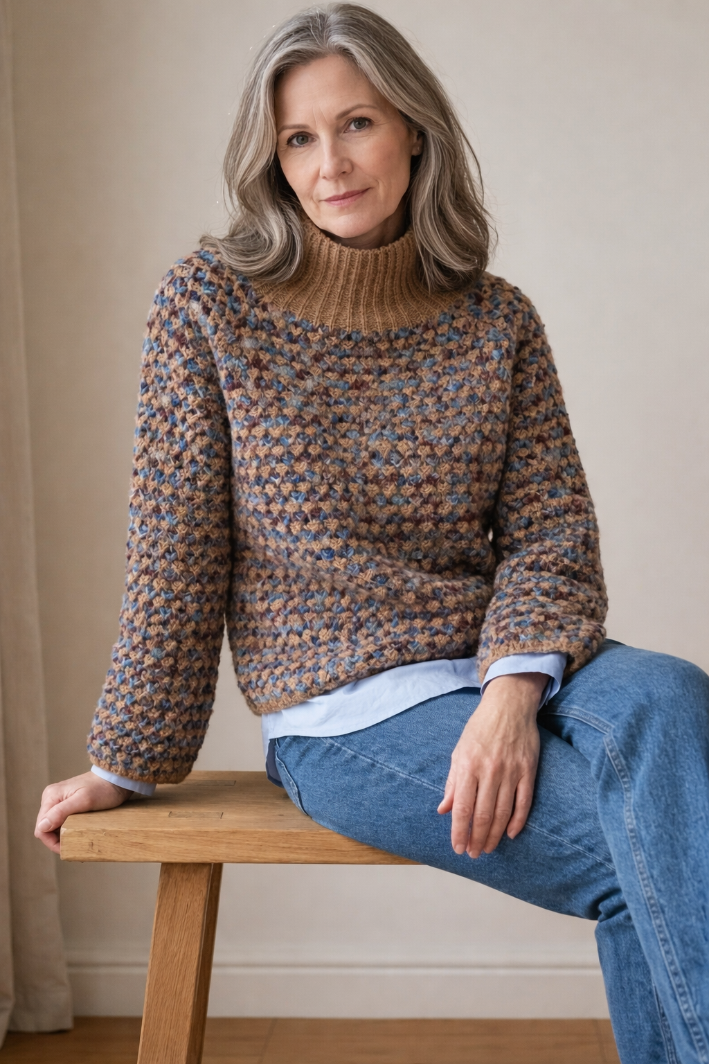 Damen Strickpullover Wollmischung, locker geschnitten, weich, warm, Langarm