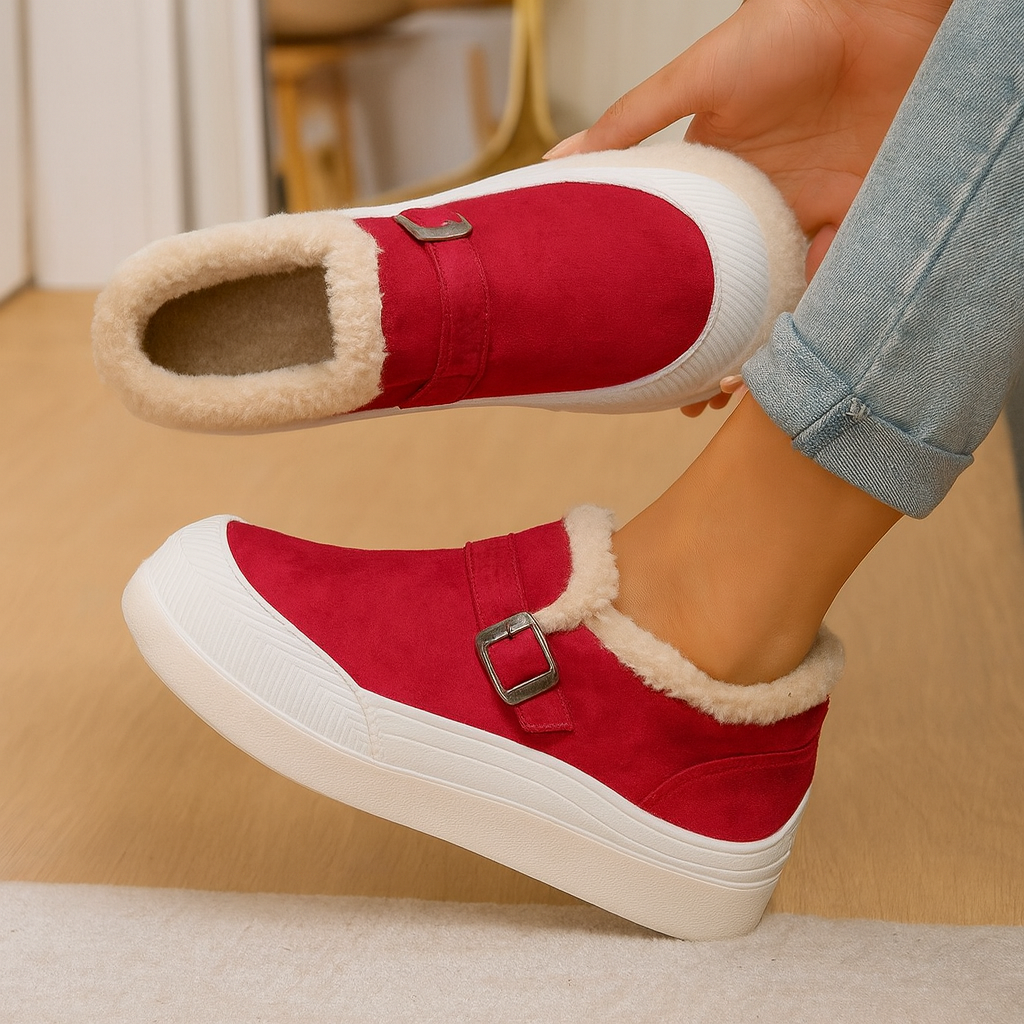 Damen Slip-on Wildleder Optik Fleece Futter rutschfester Slip-On bequem warm
