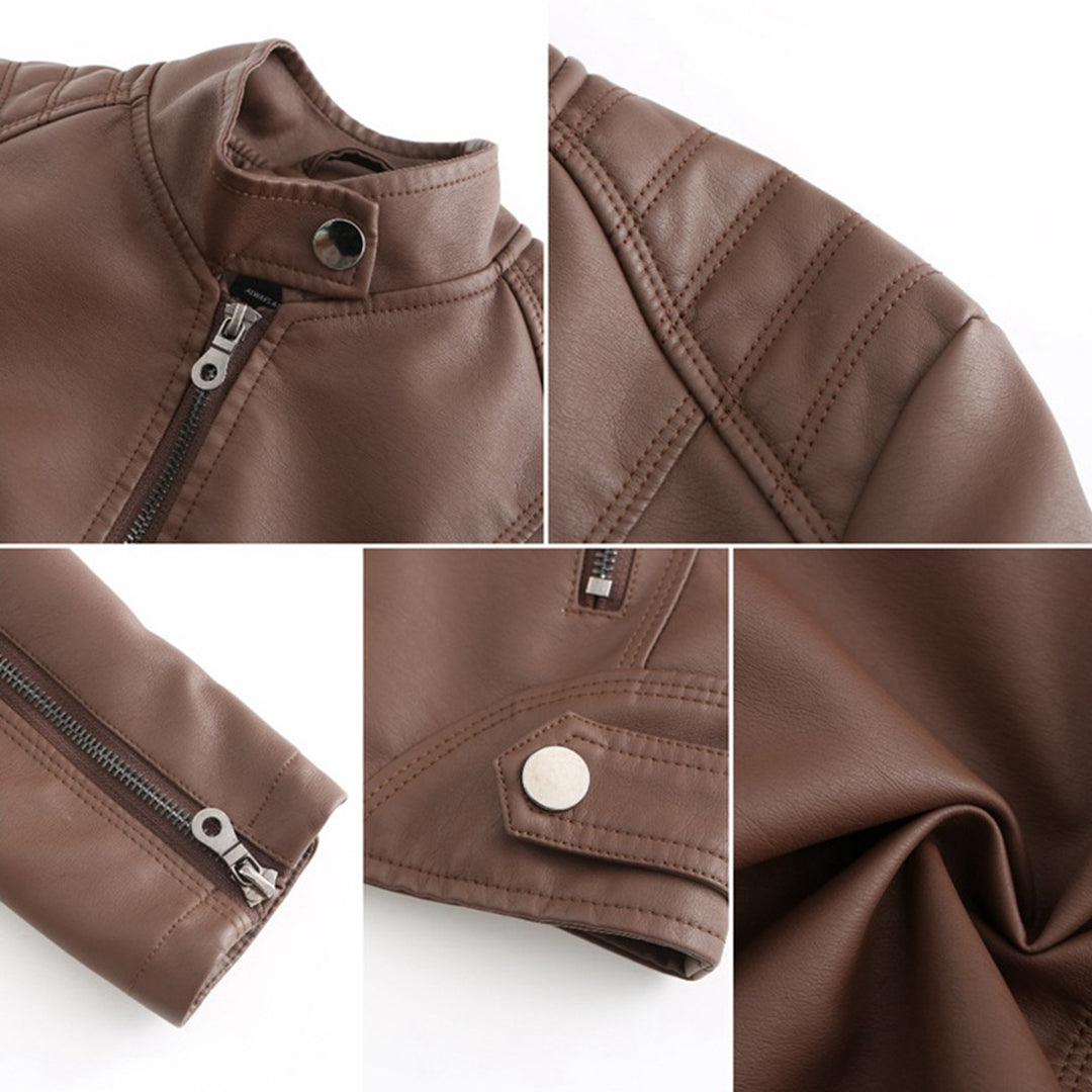 Damen Lederjacke Regular Fit Kunstleder Elegant Zeitlos Alltag Freizeit Übergang Hochkragen Reißverschluss