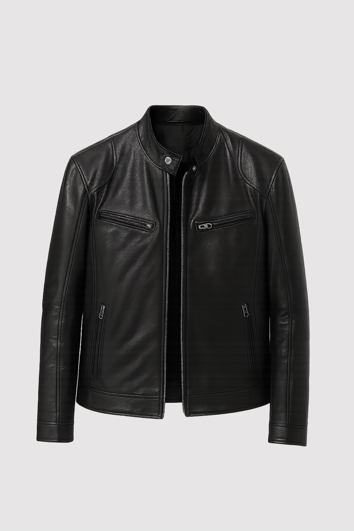Herren Lederjacke Regular Fit Echtleder Stehkragen Reißverschluss Hüftlang Casual Business Elegant