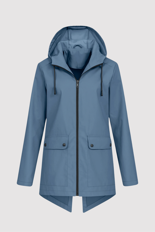 Damen Regenjacke Regular Fit Wasserdicht Kapuze Reißverschluss Taschen Winddicht Alltag Outdoor