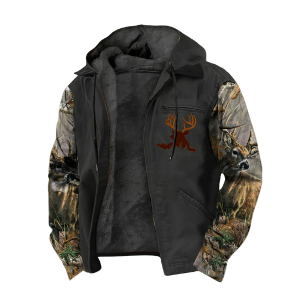 Herren Fleece Hoodie Jacke Vintage einfarbig langarm Kapuze Freizeitjacke Taschen Regular Fit Größen