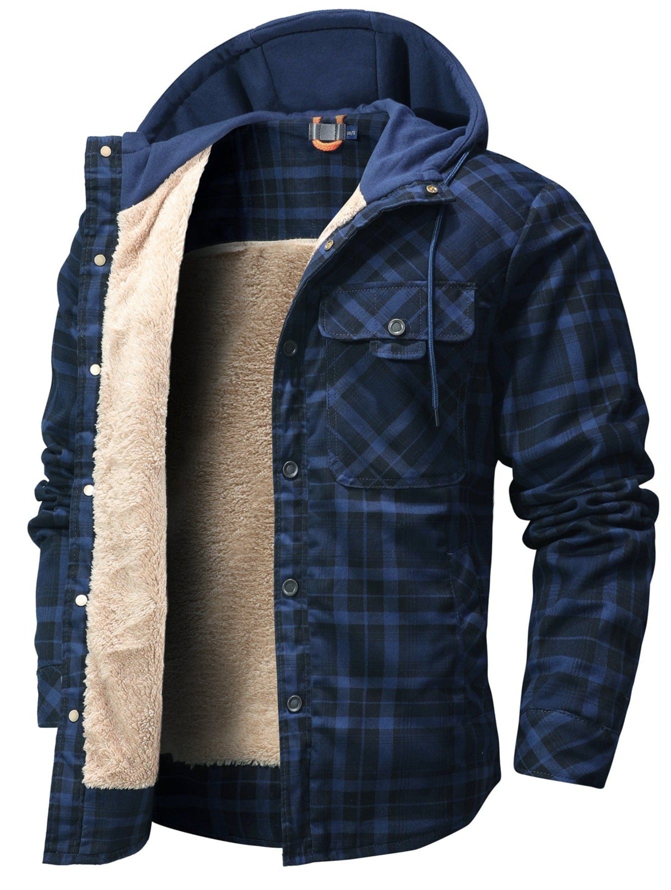 Herren Kapuzenjacke Regular Fit Karomuster Kunstfell Futter Winter Warm Casual Outdoor Alltag